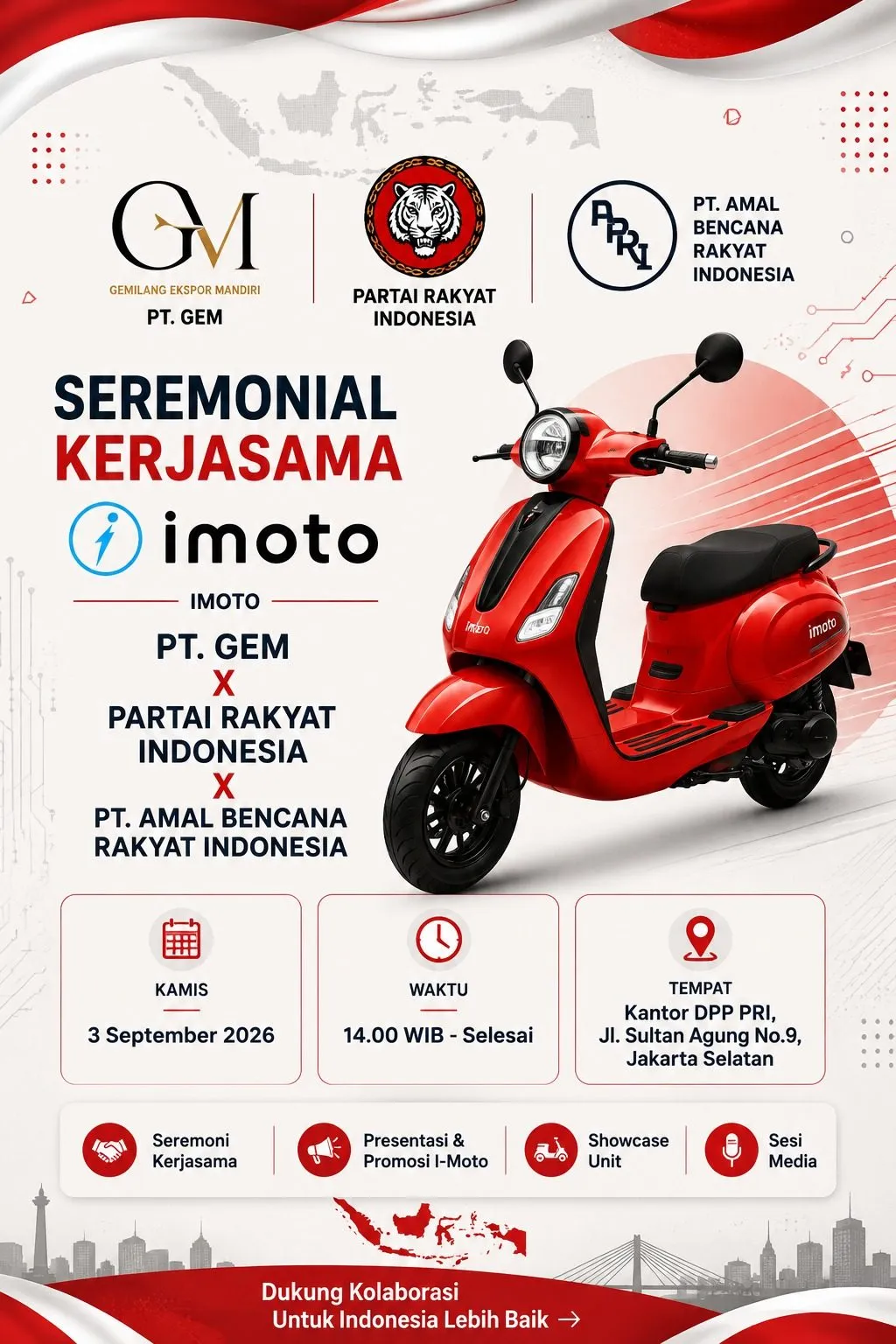 PT GEM, PRI, DAN PT AMAL BENCANA RAKYAT INDONESIA RESMI JALIN KERJA SAMA STRATEGIS, iMOTO JADI MOTOR PENGGERAK TRANSPORTASI HIJAU